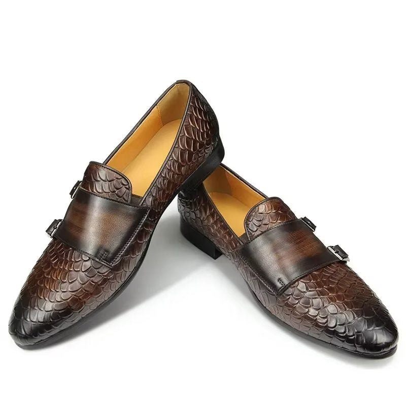 Sapatos Casuais Masculinos Croc Padrão Elegante Deslizamento Em Mocassins - Café