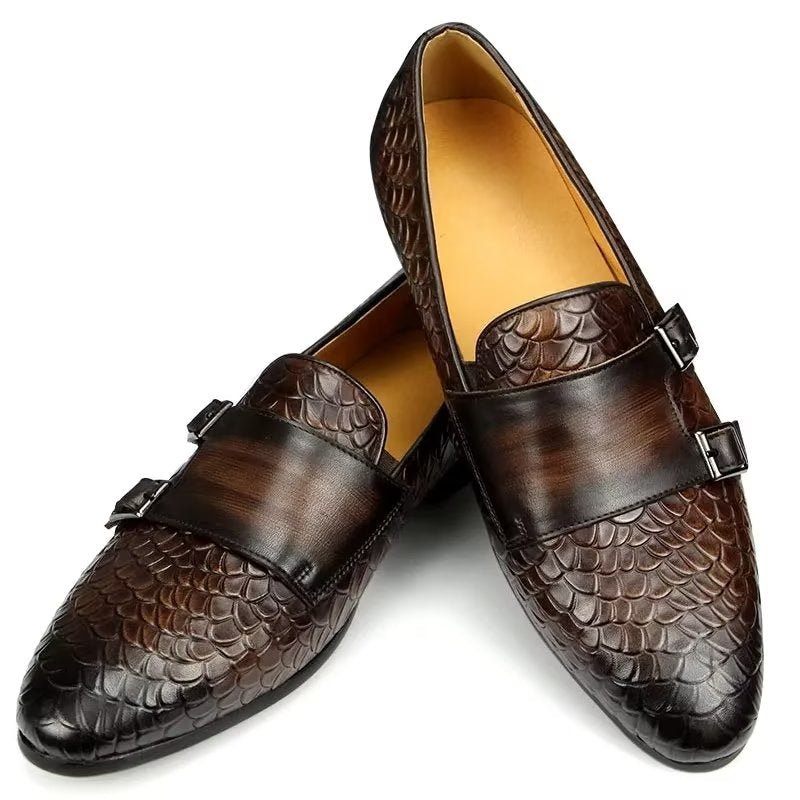 Sapatos Casuais Masculinos Croc Padrão Elegante Deslizamento Em Mocassins - Café