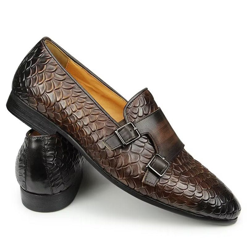 Sapatos Casuais Masculinos Croc Padrão Elegante Deslizamento Em Mocassins - Café