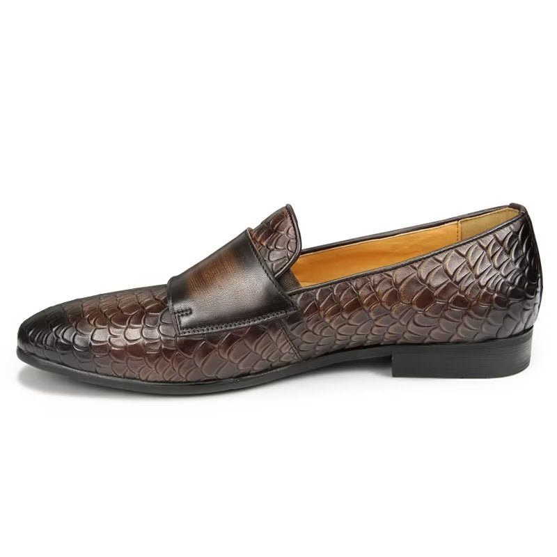 Sapatos Casuais Masculinos Croc Padrão Elegante Deslizamento Em Mocassins - Café