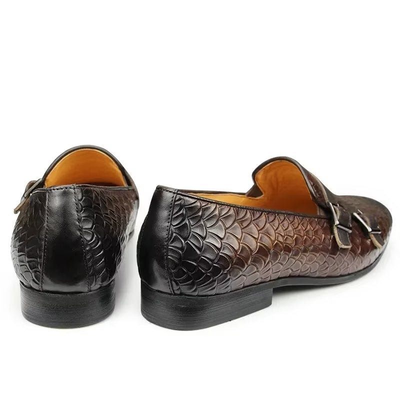 Sapatos Casuais Masculinos Croc Padrão Elegante Deslizamento Em Mocassins - Café