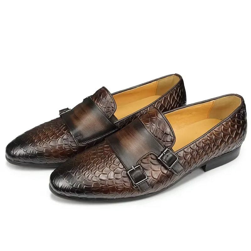 Sapatos Casuais Masculinos Croc Padrão Elegante Deslizamento Em Mocassins - Café