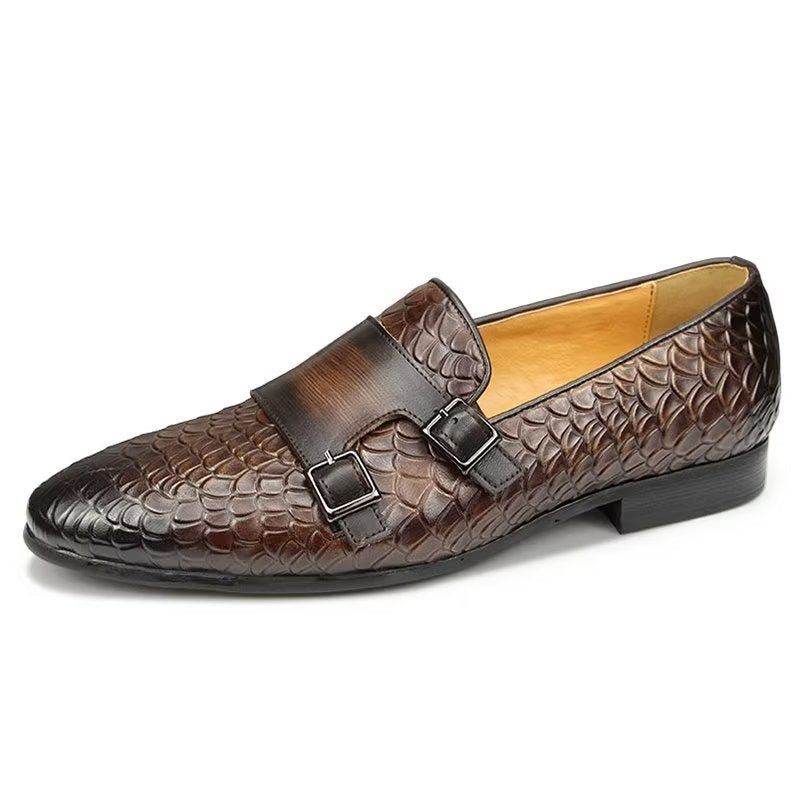 Sapatos Casuais Masculinos Croc Padrão Elegante Deslizamento Em Mocassins - Café