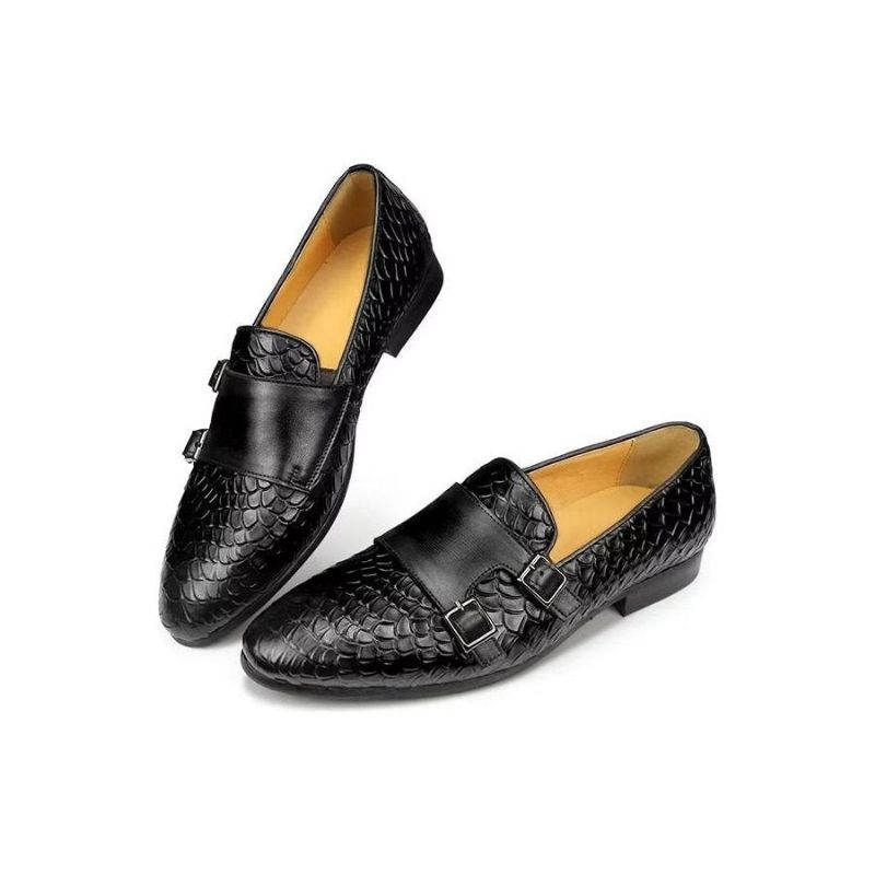 Sapatos Casuais Masculinos Croc Padrão Elegante Deslizamento Em Mocassins - Preto