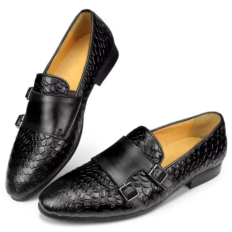 Sapatos Casuais Masculinos Croc Padrão Elegante Deslizamento Em Mocassins - Preto