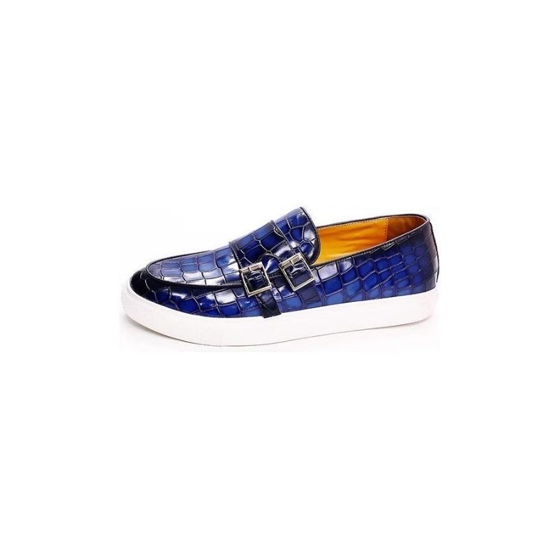 Sapatos Casuais Masculinos Crocodilo Monkstrap Artesanal - Azul