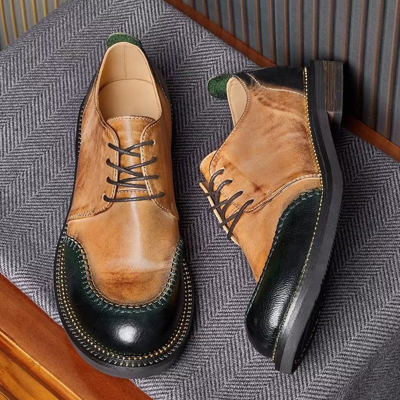 Sapatos Casuais Masculinos Dedo Redondo Chic Lace-up - Café