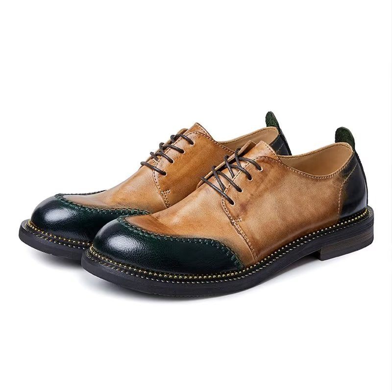 Sapatos Casuais Masculinos Dedo Redondo Chic Lace-up - Café