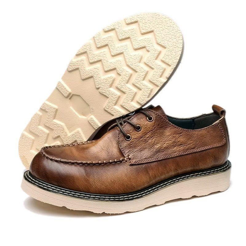 Sapatos Casuais Masculinos Elegantes Com Cadarço E Dedo Redondo - Café