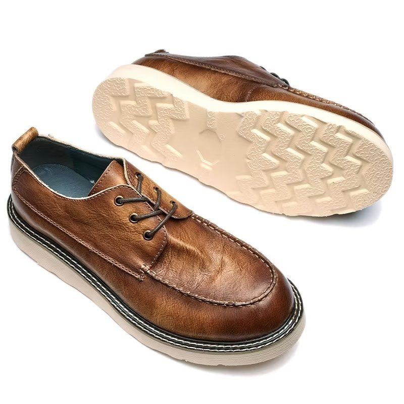 Sapatos Casuais Masculinos Elegantes Com Cadarço E Dedo Redondo - Café