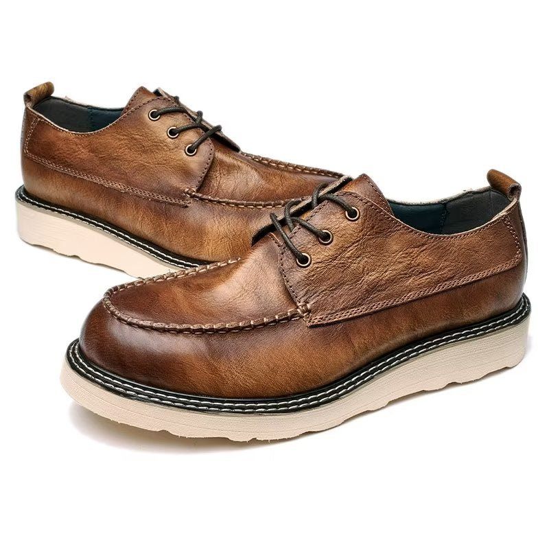 Sapatos Casuais Masculinos Elegantes Com Cadarço E Dedo Redondo - Café