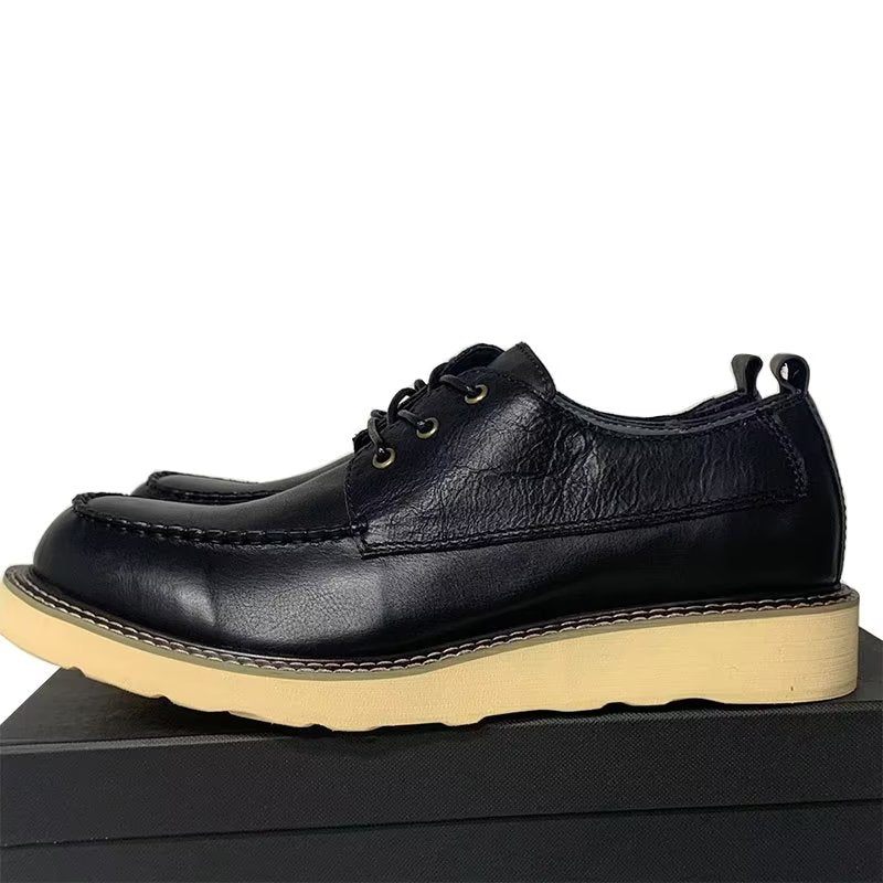 Sapatos Casuais Masculinos Elegantes Com Cadarço E Dedo Redondo - Preto