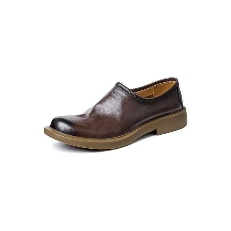 Sapatos Casuais Masculinos Elegantes Com Dedo Redondo Slip-ons - Café