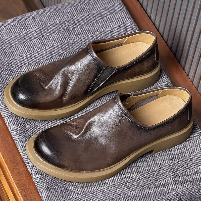 Sapatos Casuais Masculinos Elegantes Com Dedo Redondo Slip-ons - Café