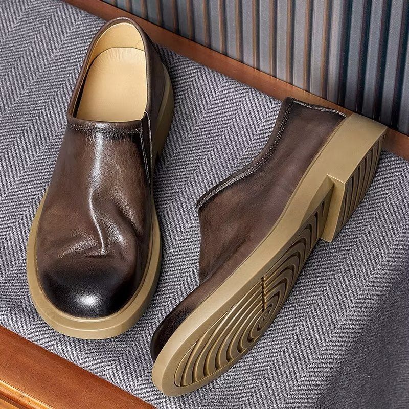 Sapatos Casuais Masculinos Elegantes Com Dedo Redondo Slip-ons - Café