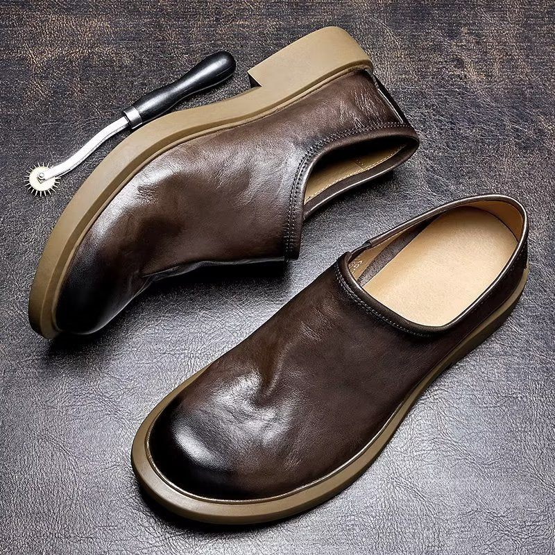 Sapatos Casuais Masculinos Elegantes Com Dedo Redondo Slip-ons - Café