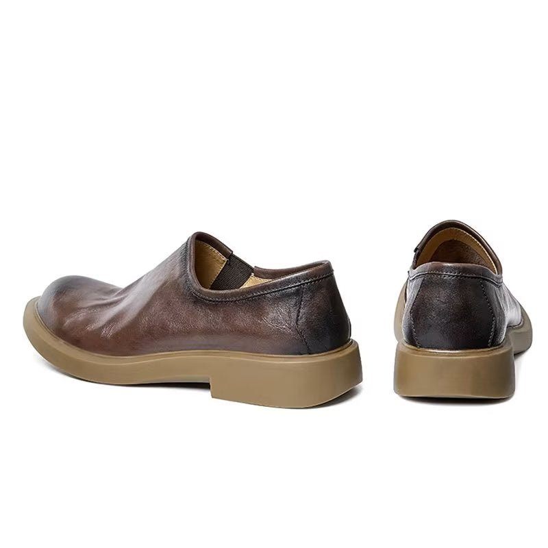 Sapatos Casuais Masculinos Elegantes Com Dedo Redondo Slip-ons - Café