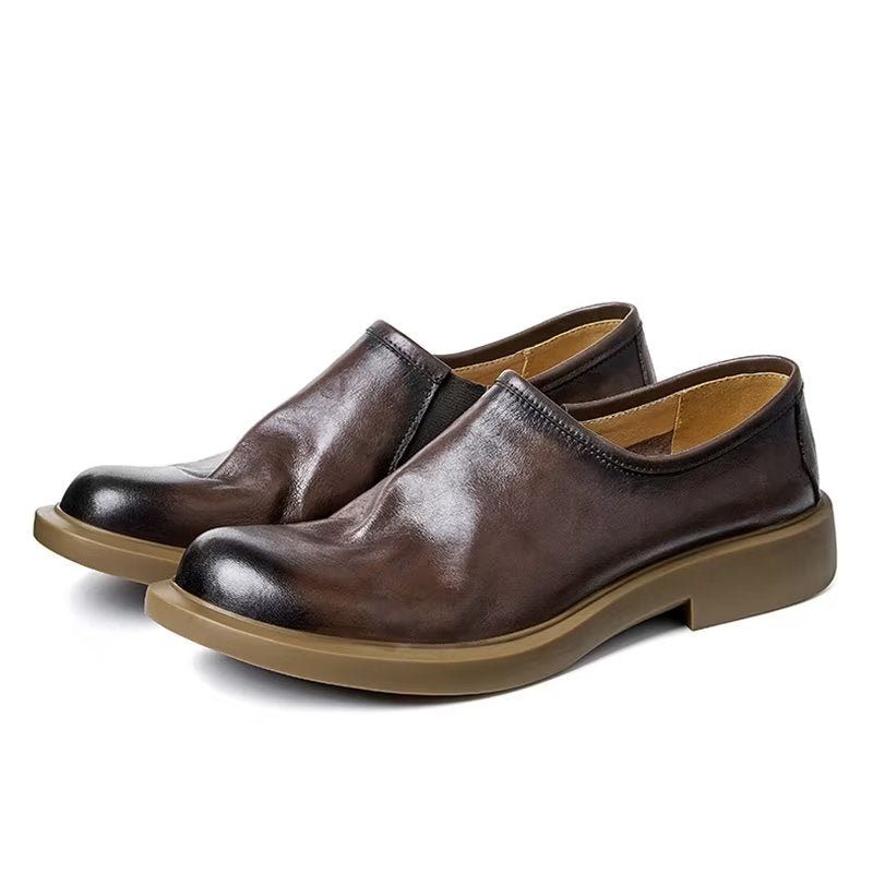 Sapatos Casuais Masculinos Elegantes Com Dedo Redondo Slip-ons - Café