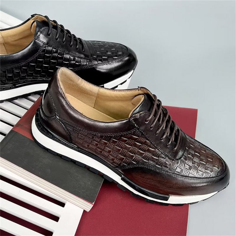 Sapatos Casuais Masculinos Elegantes Couro Vaca Sapatilhas - Marrom