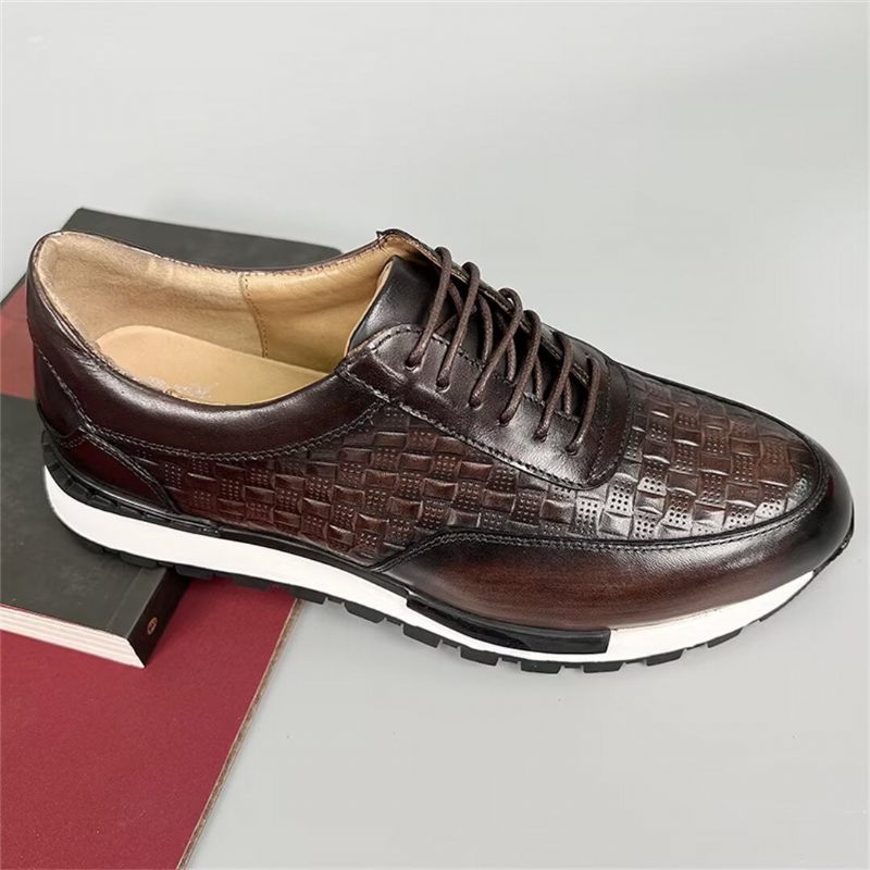 Sapatos Casuais Masculinos Elegantes Couro Vaca Sapatilhas - Marrom