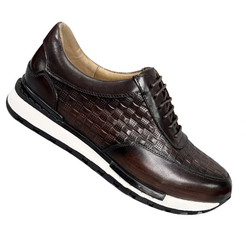 Sapatos Casuais Masculinos Elegantes Couro Vaca Sapatilhas - Marrom