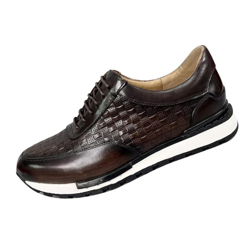 Sapatos Casuais Masculinos Elegantes Couro Vaca Sapatilhas - Marrom