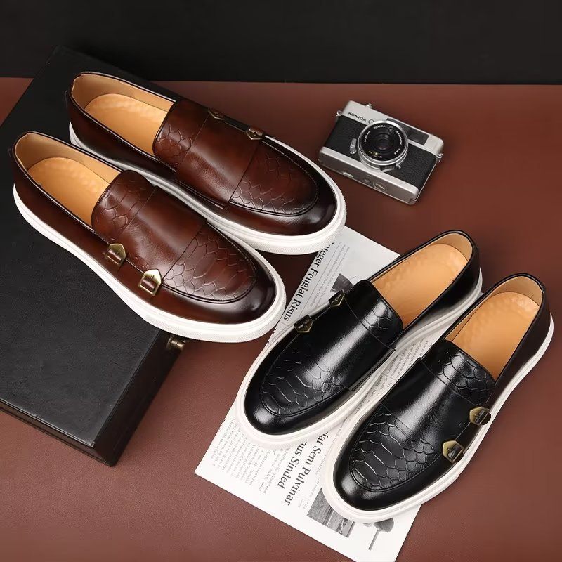 Sapatos Casuais Masculinos Elegantes Deslizantes Em Tênis Plataforma - Preto