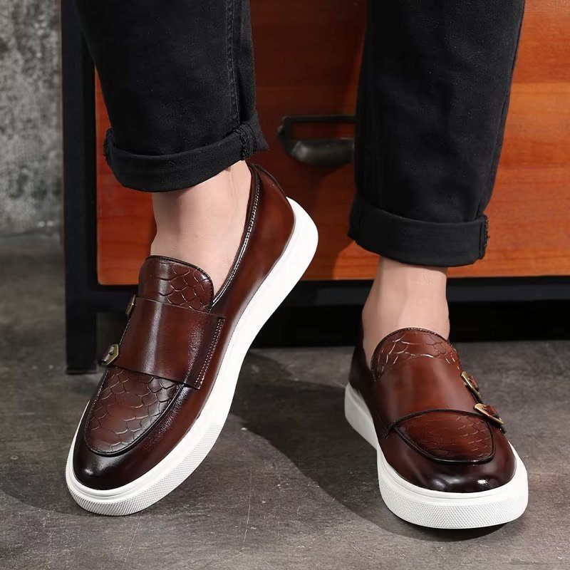 Sapatos Casuais Masculinos Elegantes Deslizantes Em Tênis Plataforma - Marrom