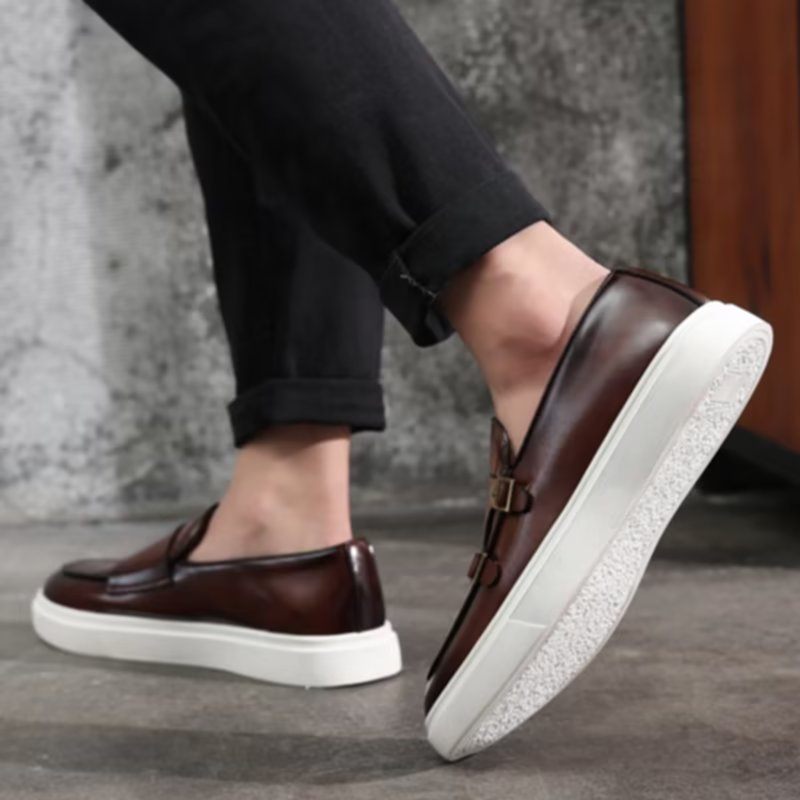 Sapatos Casuais Masculinos Elegantes Deslizantes Em Tênis Plataforma - Marrom