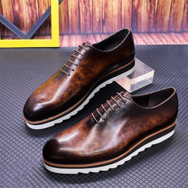 Sapatos Casuais Masculinos Elegantes Deslizantes Pintados À Mão - Café