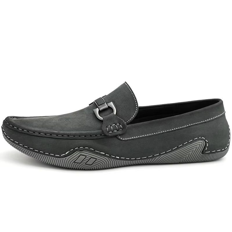 Sapatos Casuais Masculinos Elegantes Mocassins Com Moda Metal - Cinza