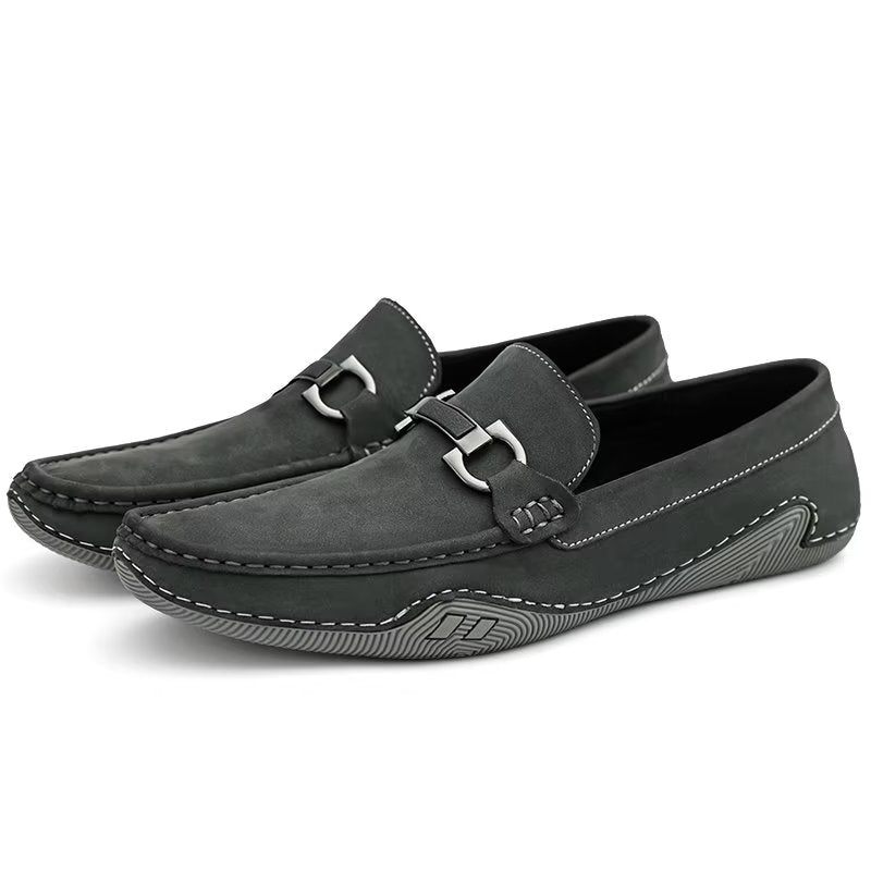 Sapatos Casuais Masculinos Elegantes Mocassins Com Moda Metal - Cinza