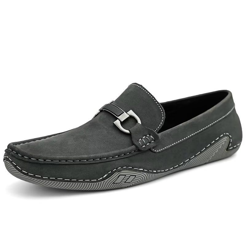 Sapatos Casuais Masculinos Elegantes Mocassins Com Moda Metal - Cinza