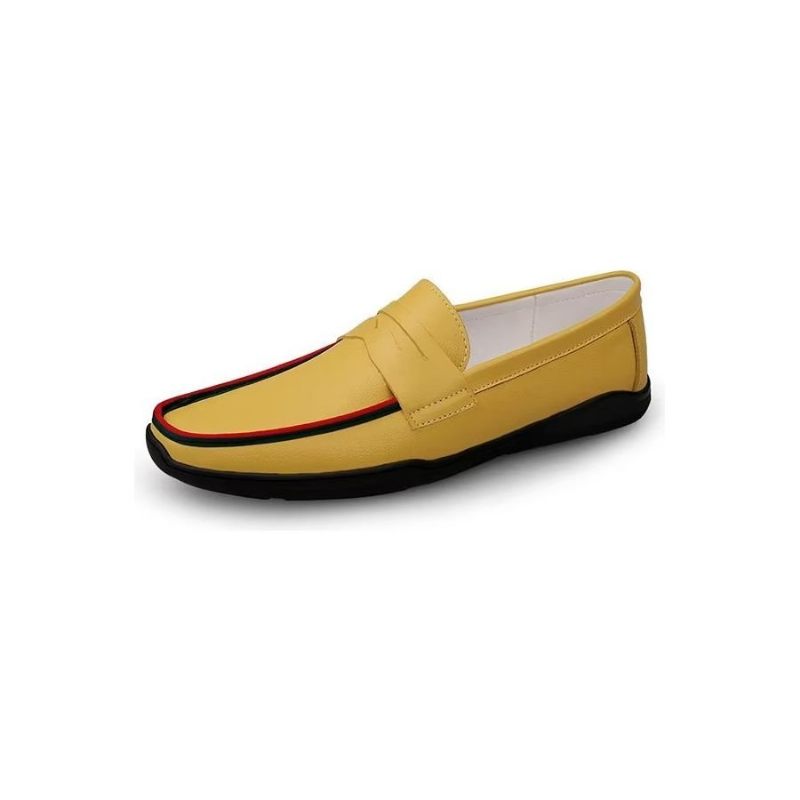 Sapatos Casuais Masculinos Elegantes Mocassins Pu Com Moda Metal - Amarelo