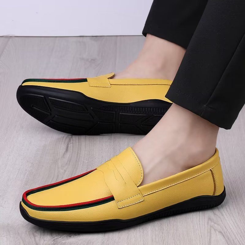 Sapatos Casuais Masculinos Elegantes Mocassins Pu Com Moda Metal - Amarelo