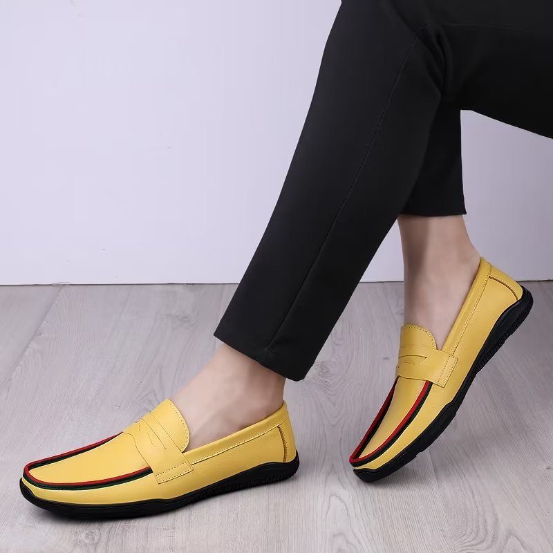 Sapatos Casuais Masculinos Elegantes Mocassins Pu Com Moda Metal - Amarelo