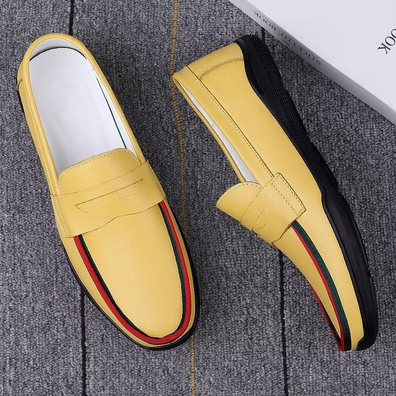 Sapatos Casuais Masculinos Elegantes Mocassins Pu Com Moda Metal - Amarelo