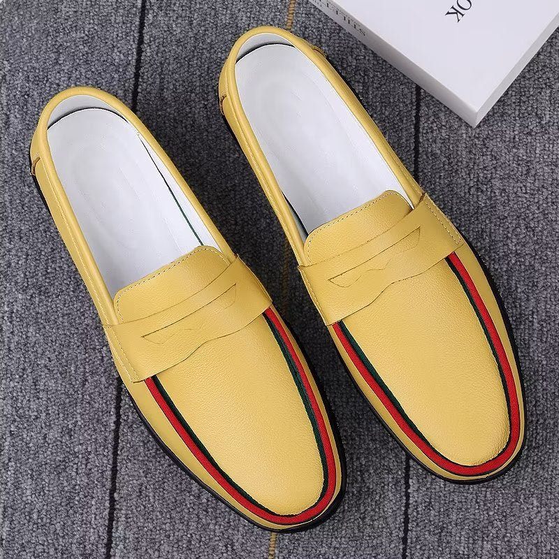 Sapatos Casuais Masculinos Elegantes Mocassins Pu Com Moda Metal - Amarelo