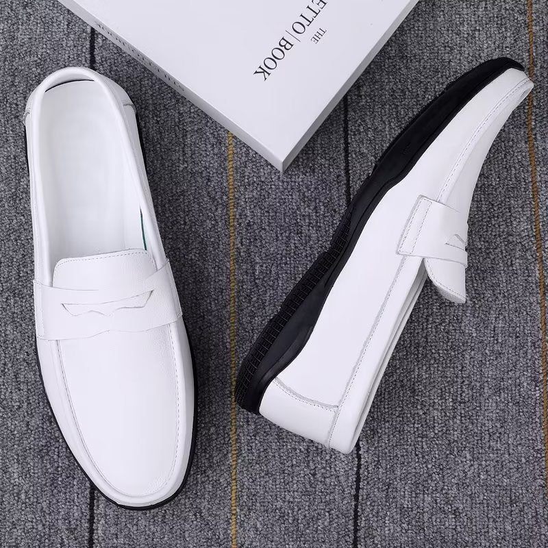 Sapatos Casuais Masculinos Elegantes Mocassins Pu Com Moda Metal - Buraco Branco