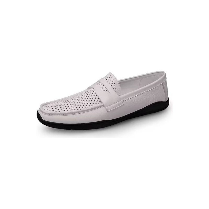 Sapatos Casuais Masculinos Elegantes Mocassins Pu Com Moda Metal - Buraco Branco