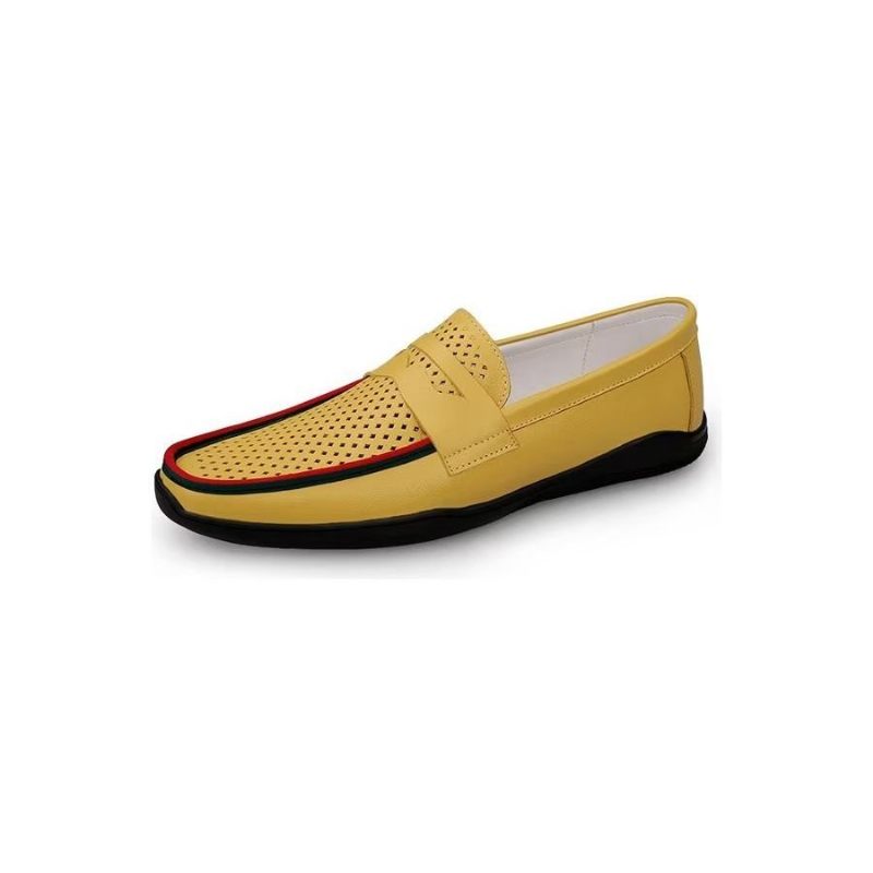 Sapatos Casuais Masculinos Elegantes Mocassins Pu Com Moda Metal - Buraco Amarelo