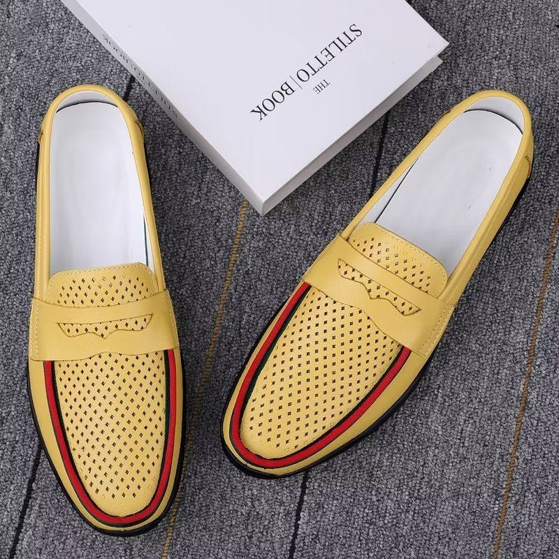 Sapatos Casuais Masculinos Elegantes Mocassins Pu Com Moda Metal - Buraco Amarelo