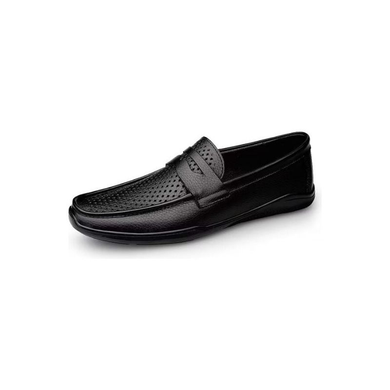 Sapatos Casuais Masculinos Elegantes Mocassins Pu Com Moda Metal - Buraco Negro