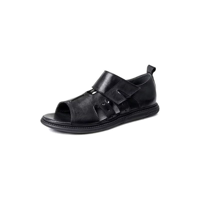 Sapatos Casuais Masculinos Elegantes Peep Toe Sandálias Velcro - Preto