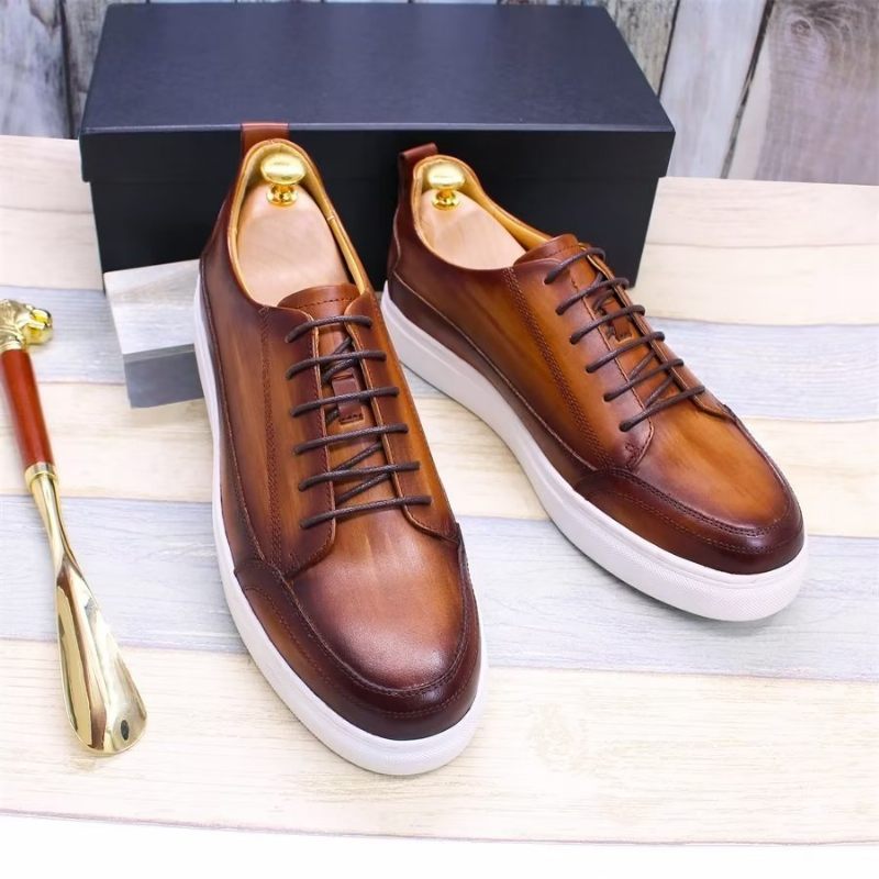 Sapatos Casuais Masculinos Elegantes Pintados À Mão Iluminados - Café