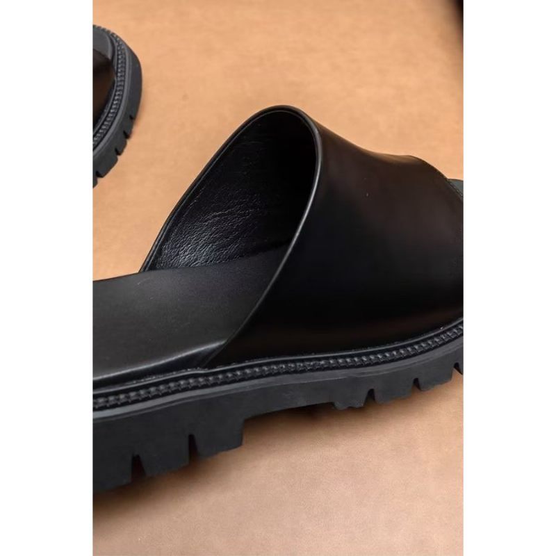 Sapatos Casuais Masculinos Elegantes Sandálias Negócios Com Plataforma Couro - Peep Toe - Preto