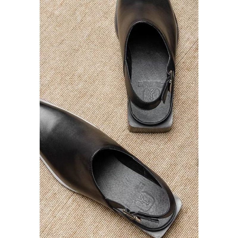 Sapatos Casuais Masculinos Elegantes Sandálias Negócios Couro Luxo Em Relevo - Preto 1