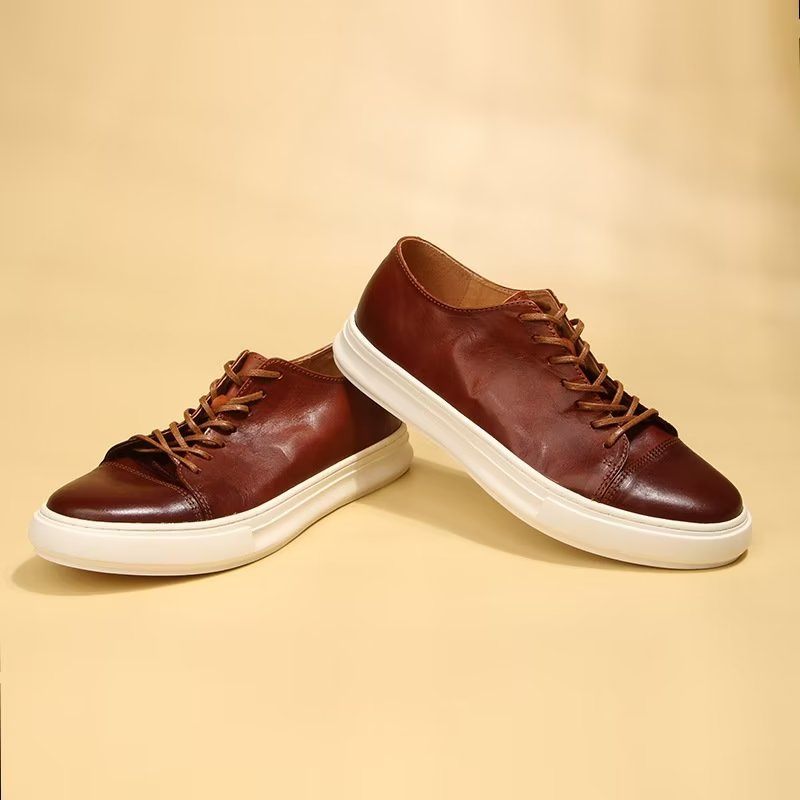 Sapatos Casuais Masculinos Elegantes Tênis Cano Alto - Marrom