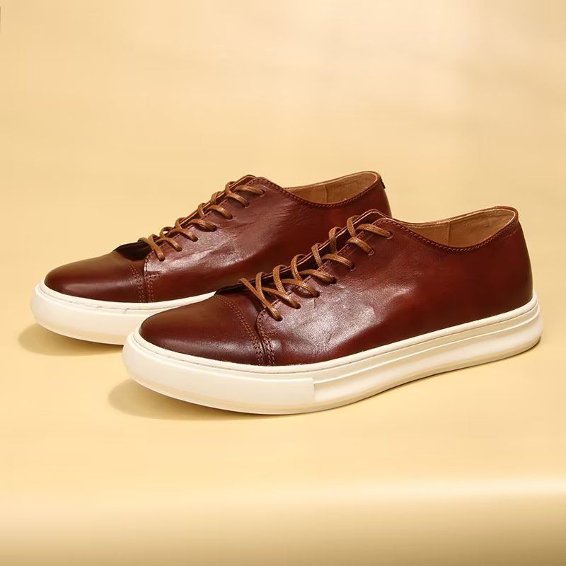 Sapatos Casuais Masculinos Elegantes Tênis Cano Alto - Marrom