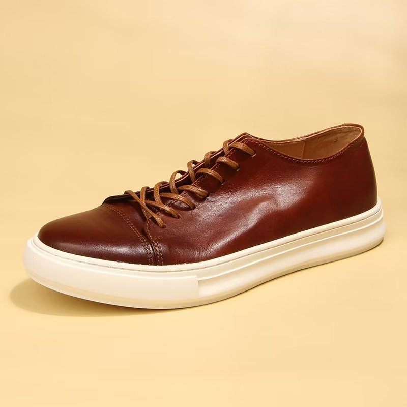 Sapatos Casuais Masculinos Elegantes Tênis Cano Alto - Marrom